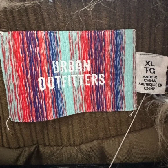 NWT Urban Outfitters Tasha Corduroy Faux Fur Trim Trench Coat Green XL - Picture 8 of 10